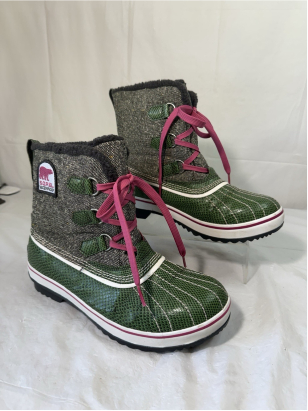 Sorel Tivoli Boots Size 9 All Weather Duck Boot Green Snake Print - Picture 10 of 15